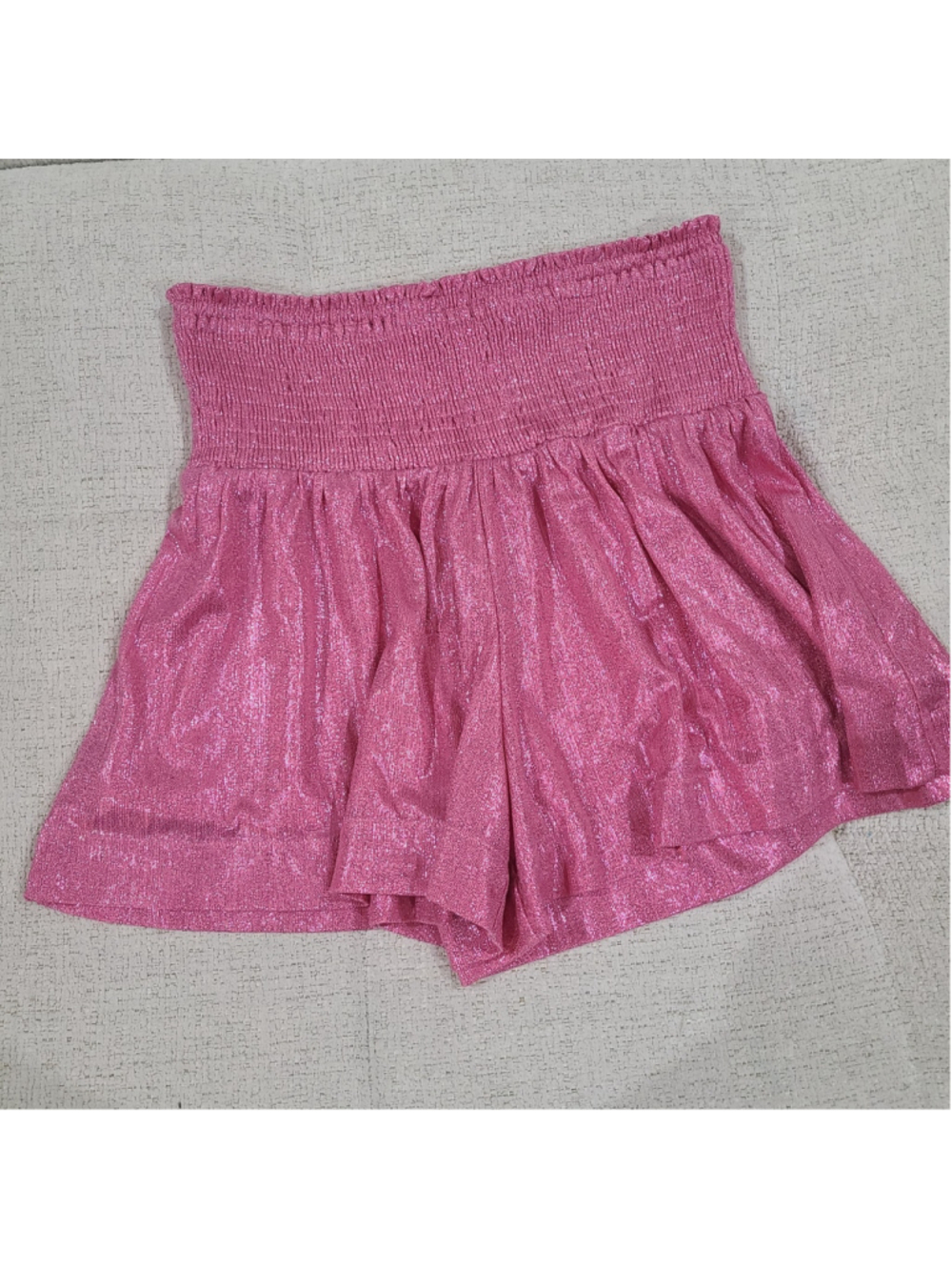 TCEC Pink smocked sparkle shorts Skort shiny, metallic fabric Lined medium